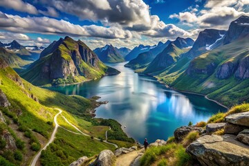 Majestic Norwegian Fjord Panorama: Hiking Trails & Mountain Ecosystem