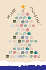 vector illustration of an abstract background with shells. christmas tree made of shells.