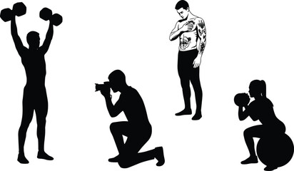 Fitness, Gym, Exercise, Tattoo, Body, Silhouette, Vector, Outline, Icon, Graphic, Design, Illustration, Camera, Photography, Strength