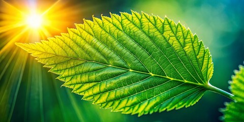 Panoramic Macro Shot of a Single Leaf, Detailed Texture, Nature Simplicity