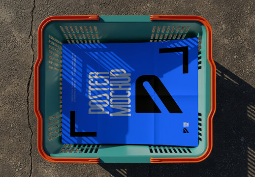 Shopping Cart Basket Poster PSD Mockup Perfect for Retail Sale Campaigns