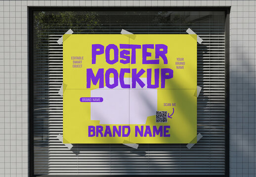 Taped-Up Modern Street Advertisement Storefront Poster PSD Mockup for Promotion