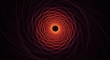 Concentric, glowing, spiraling lines create an abstract tunnel effect against a dark background