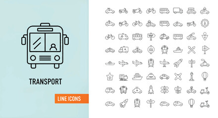 Set of transport line icons vector illustration of vehicles perfect for app and web design