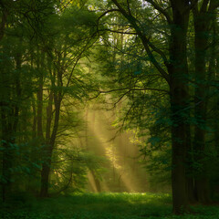 Obraz premium sun rays in the forest