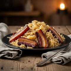 Sauerkraut and Pork Belly - A Traditional German Dish.