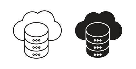 Cloud database icons set. Simple line vector illustration
