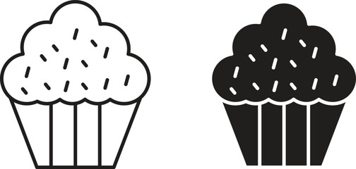 Cupcake icons set. Simple line vector illustration