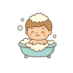 Cute Kid Taking Bath — Hygiene and Self Care Cartoon Illustration