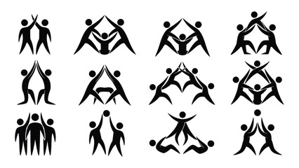 Human silhouettes teamwork and community icons isolated on transparent background, Vector
