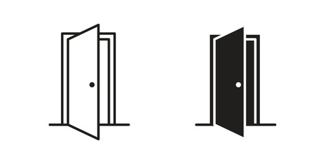 Entrance door icons set. Simple line vector illustration