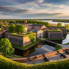 Aerial View of Fortress Star in Fredrikstad, Norway at Sunset.