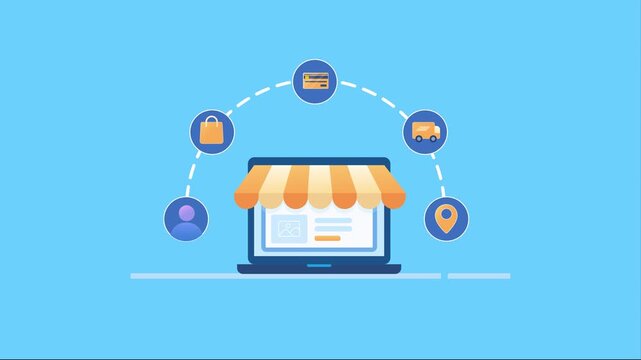 Online Shopping E-Commerce Store Payment and Delivery on customer location concept. 2d animation, explainer type 4k video clip.