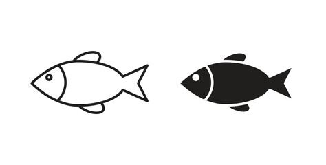 Fish icons set. Simple line vector illustration