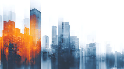 Modern Abstract City Skyline with Orange and Blue Light