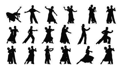 Ballroom and latin dance silhouettes isolated on transparent background, Vector