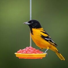Baltimore Oriole at Feeder - A Vibrant Birds Delight.