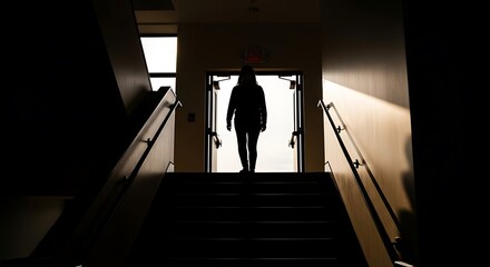 Silhouette on Stairs - A Figure Ascending into the Light.