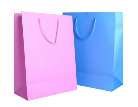 3D Pink and Blue Shopping Bag Standing Upright isolated on transparent background