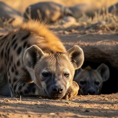 Hyena Family Portrait - A Glimpse into African Wildlife.