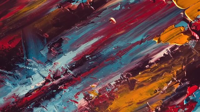 Abstract expressionist art with vibrant brushstrokes of blue, red, yellow and black paint
