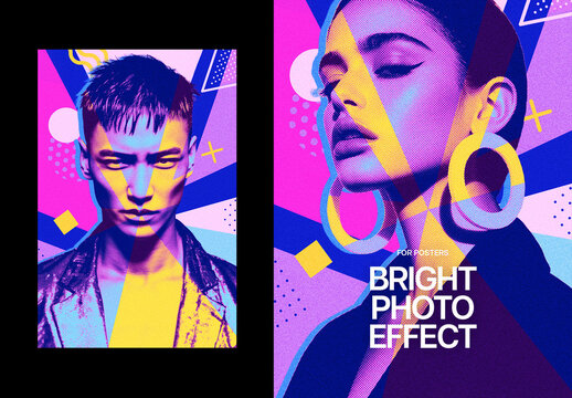 Bright Art Poster Photo Effect Mockup