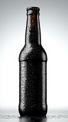 Cold beer bottle with condensation on white background

