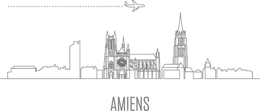 Amiens Skyline with Airplane and Contrails