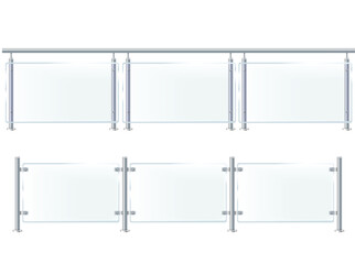 Obraz premium Glass or plexiglass fence with banisters. Architectural guardrail for balcony or office terrace.