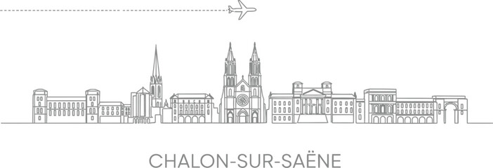Obraz premium Chalon-sur-Saone France Skyline with Airplane Silhouette