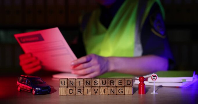 Investigation into uninsured driving with police and model cars at a late-night traffic stop