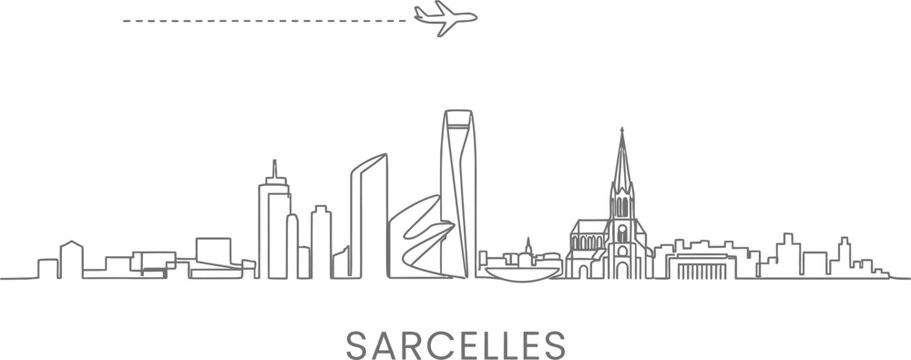 Sarcelles Skyline with Airplane Illustration