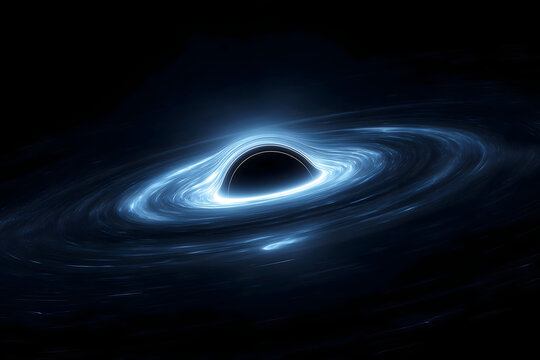 Black Hole Accretion Disk in Deep Space: Glowing Blue Cosmic Event Horizon and Gravity Swirl Background