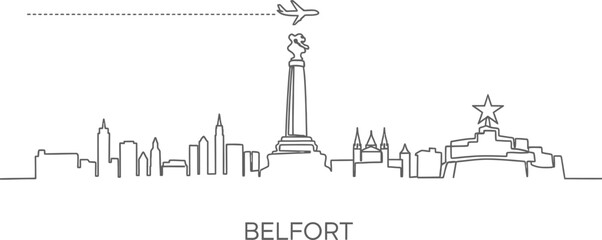 Obraz premium Minimalist Belfort Skyline with Airplane