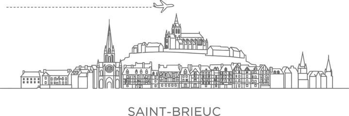 Fototapeta premium Saint-Brieuc Skyline with Airplane Flying Overhead