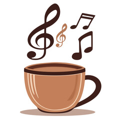 musical coffee cup vector illustration, coffee cup with music notes, creative musical coffee design for lifestyle, café branding, and artistic concepts.