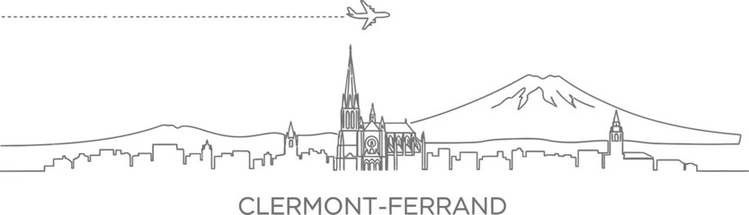Fototapeta premium Clermont-Ferrand Skyline with Airplane and Volcano Outline