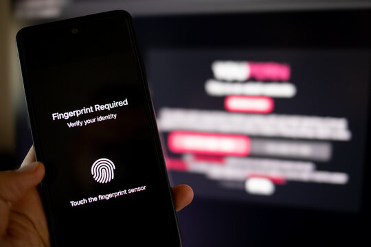 Hand using smartphone for identity verification and adult content access