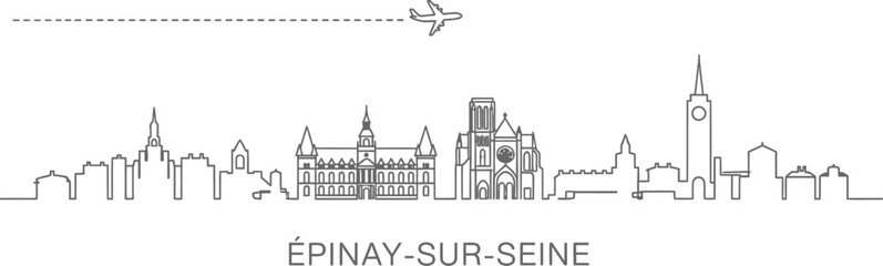 Fototapeta premium Épinay-sur-Seine Skyline with Airplane Travel Icon