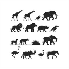 wild animals silhouettes collection vector illustration