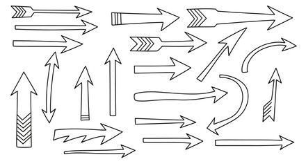 Collection of hand drawn doodle arrows pointing in various directions and styles