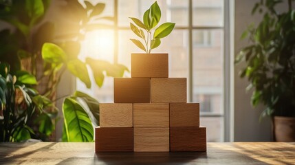 Growing Creativity with Natural Elements and Wooden Blocks Arrangement