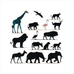 Wild animal silhouettes vector set