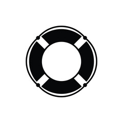 Black Lifebuoy Icon with White Crosses Isolated on White Background