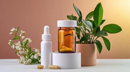 Natural Wellness Products with Herbal Ingredients and Green Plants