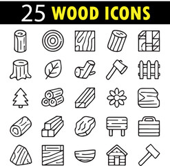 Wood Vector Icon Set | Timber, Forestry, and Lumber Outline Collection