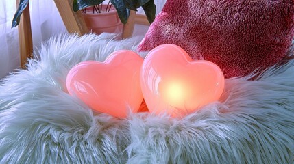 Soft Heart-Shaped Lights on Plush Fur Rug for Cozy Atmosphere