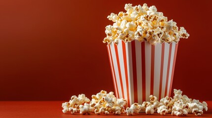 Freshly Popped Movie Popcorn in Classic Red and White Bucket