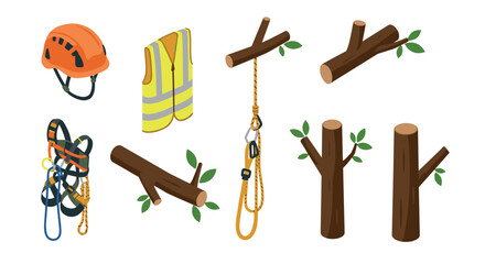 Isometric tree climbing gear and trunk elements for safety and adventure
