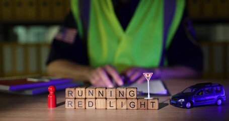 Dramatic scenes of traffic safety demonstration highlighting the dangers of running red lights